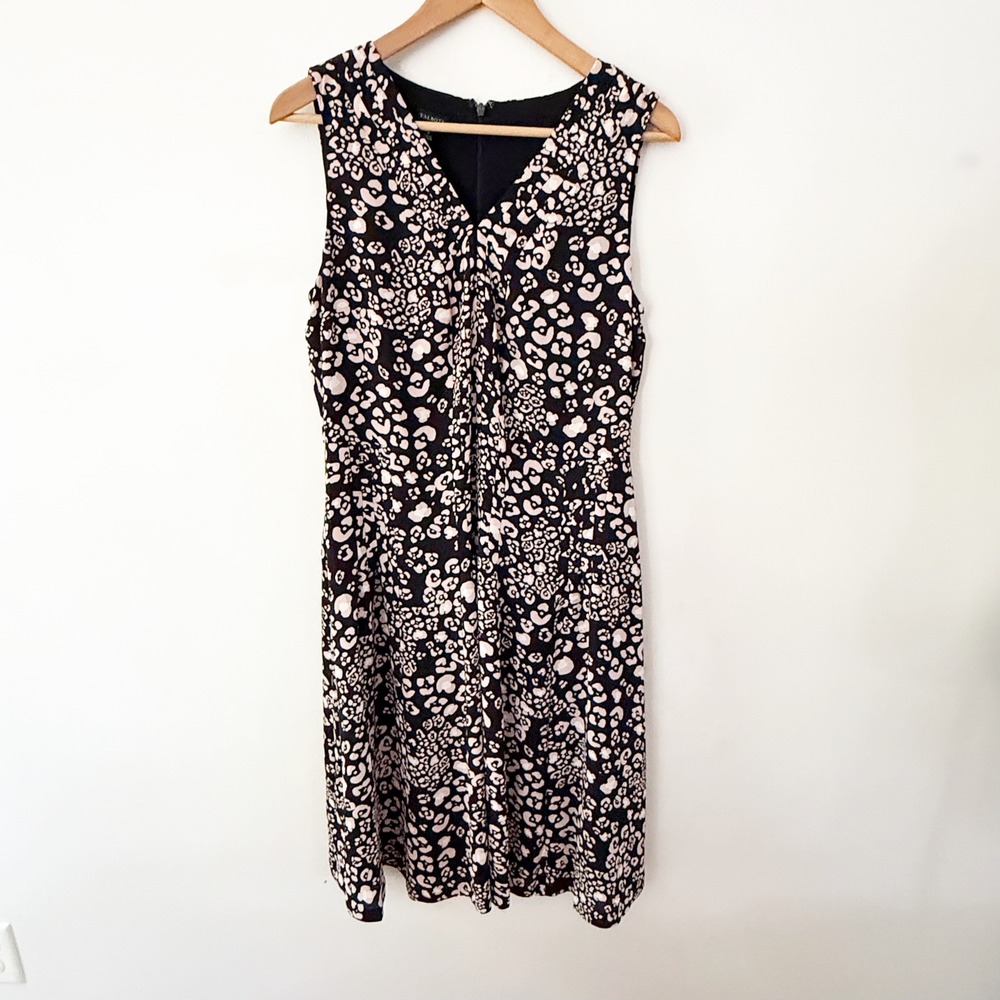 NWT Talbots Fit & Flare Dress Women 8 Black Pink Animal Leopard Print Workwear